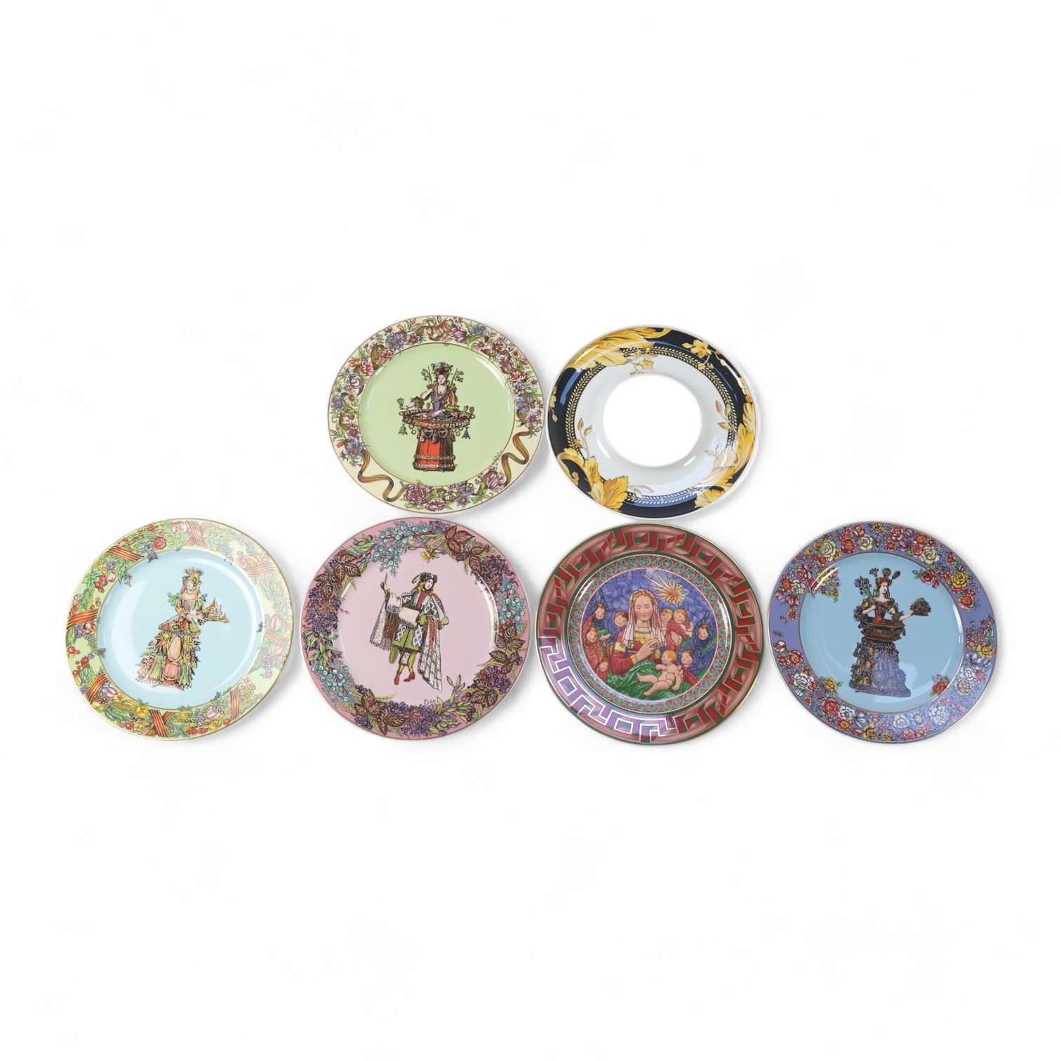 Five boxed Rosenthal for Versace transfer decorated plates, 31cm diameter, and a boxed serving dish, 30cm diameter (6). Condition - good.